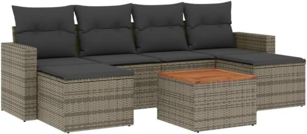 vidaXL 7-tlg. Garten-Sofagarnitur mit Kissen Grau Poly Rattan