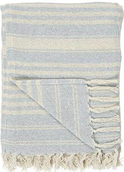Wohndecke IB Laursen Plaid Creme Hellblau Streifen, Ib Laursen