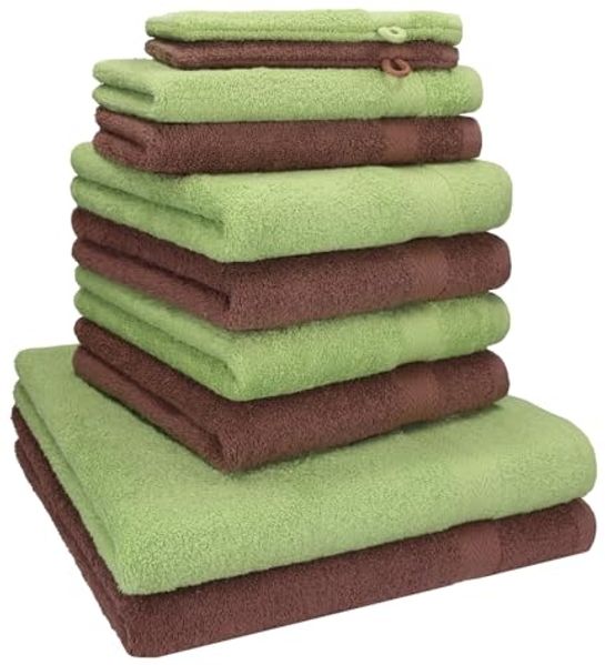 Betz Handtuch Set 10-TLG. Premium Farbe Apfelgrün & Nussbraun, 100% Baumwolle (Set, 10-St)