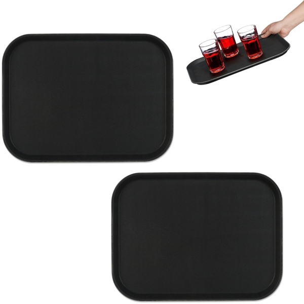 relaxdays Tablett Serviertablett 2er Set in Schwarz, Kunststoff, (2-tlg)