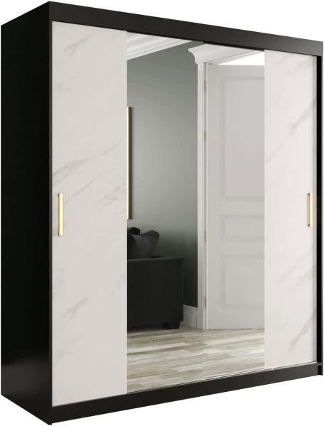 Kleiderschrank Kamoga T1 180 (Schwarz / Marmor Weiß + Gold, ohne Schubladen)