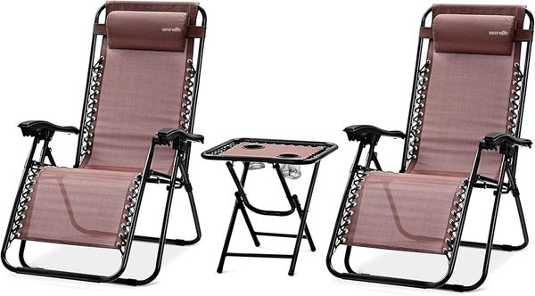 SereneLife 2er- Sonnenliege, Gartenliege, Liegestuhl- Klappbar, Relaxliege Verstellbar mit Seitentisch, Kopfkissen & Getränkehalter, Klappliege Wetterfest, bis 120KG, Ideal für Balkon, Strand & Pool