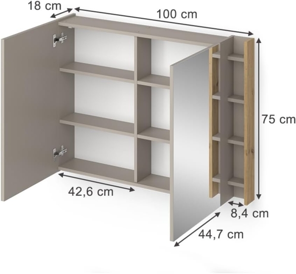 Badspiegelschrank Edelin Cashmere 100 x 75 cm mit Regalen Vicco Bild 3