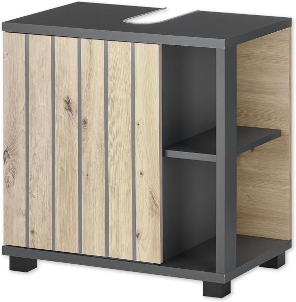 NIZZA Badezimmer Waschbeckenunterschrank in Graphit, Artisan Eiche Optik - Bad Unterschrank Badezimmerschrank mit viel Stauraum - 60 x 60 x 37 cm (B/H/T)