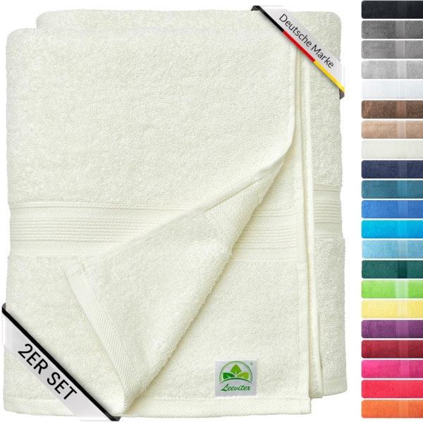leevitex® Saunatuch Frottee XXL, (2-St), 80 x 200 cm, extra groß & saugfähig, Creme/Naturweiß