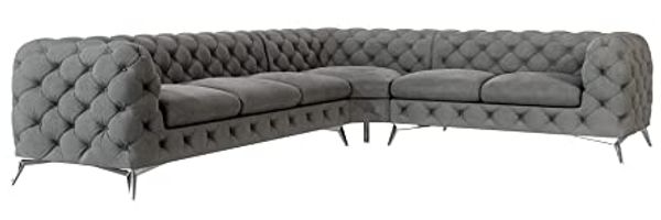 S-Style Möbel Ecksofa Chesterfield Kalina mit Silber Metall Füßen, Die Eckeinheit kann entweder rechts- oder linkshändig sein, mit Wellenfederung