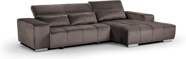 Mivano Ecksofa Orion / Große Eckcouch mit XL-Recamiere inkl. Relaxfunktion, Kopfteilfunktion und Kissen / 307 x 73 x 186 / Velours, Grau