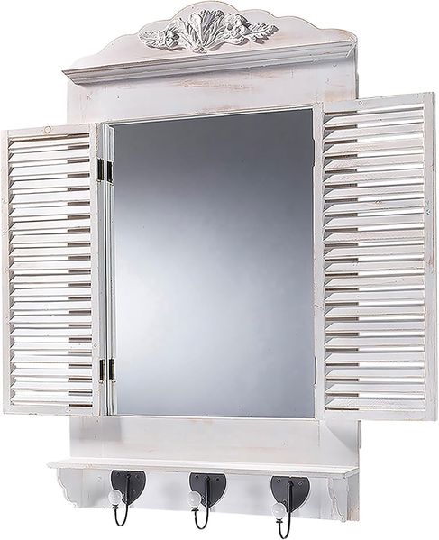Kobolo Dekoobjekt Dekofenster mit Spiegel white vintage 90x54x12 cm