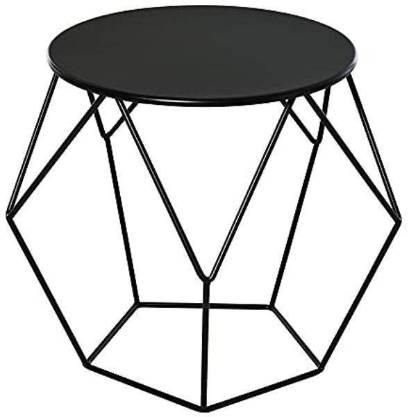 HOMCOM Couchtisch Beistelltisch Satztisch Nachttisch rund Aufbewahrung Metallkorb Wohnzimmer Schlafzimmer 51 x 51 x 44 cm