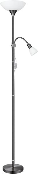 Eglo 93917 Standfluter UP 2 Stahl nickel-nero, Kunststoff, Glas weiss E27,E14 max. 1X60W,1X18W H:176,5cm Ø27,5cm mit Kabelschalter