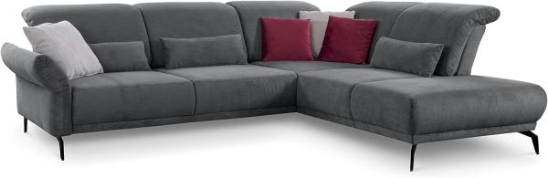 CAVADORE Ecksofa Cooper / Luftige Eckcouch mit Ottomane rechts, schwarzen Metallfüßen und feinem Cord-Bezug / 294 x 88 x 242 / Cord, Dunkelgrau