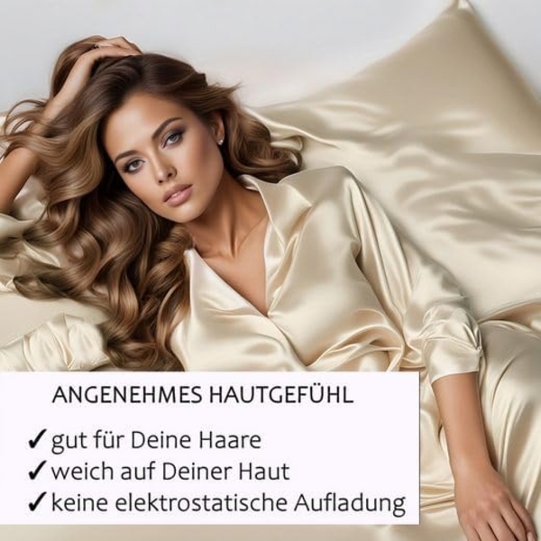 Cozyor Bettwäsche Satin glänzend 135x200, 155x200, 155x220, 200x200 cm mit Reißverschluss, Satin, beige Driftwood, 3 teilig, glänzend Satin, Bettbezug + Kissenbezug 40x80, besonders weich Bild 3