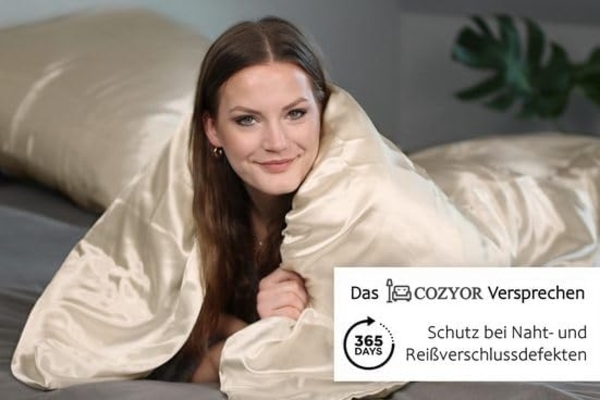 Cozyor Bettwäsche Satin glänzend 135x200, 155x200, 155x220, 200x200 cm mit Reißverschluss, Satin, beige Driftwood, 3 teilig, glänzend Satin, Bettbezug + Kissenbezug 40x80, besonders weich Bild 2