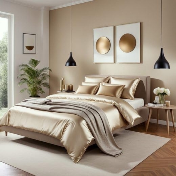 Cozyor Bettwäsche Satin glänzend 135x200, 155x200, 155x220, 200x200 cm mit Reißverschluss, Satin, beige Driftwood, 3 teilig, glänzend Satin, Bettbezug + Kissenbezug 40x80, besonders weich Bild 7