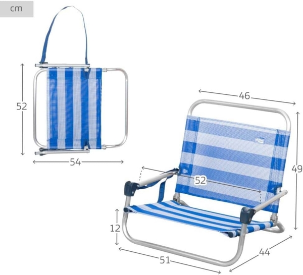 AKTIVE Klappbarer Strandstuhl, Camping, 46 x 44 x 49 cm, Sailor, Niedrige Sitzfläche, Ohne Vorderrohr, Tragkraft 110 kg, Schultertragegriff, Aluminiumstruktur, Leichte Klapp-Campingstühle (62677) Bild 3
