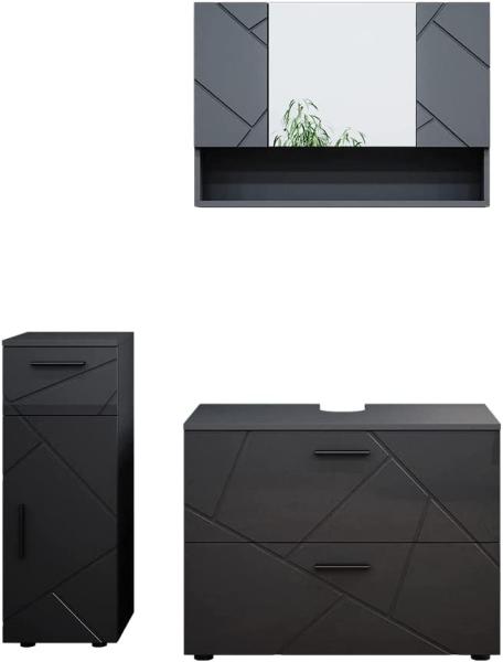 Vicco Badmöbelset Irma Anthrazit Hochglanz modern 80 cm 30 cm Badezimmerschrank Badschrank Badezimmermöbel Waschtischunterschrank Spiegelschrank Midischrank Schranktür Schrankfach Schrankschublade