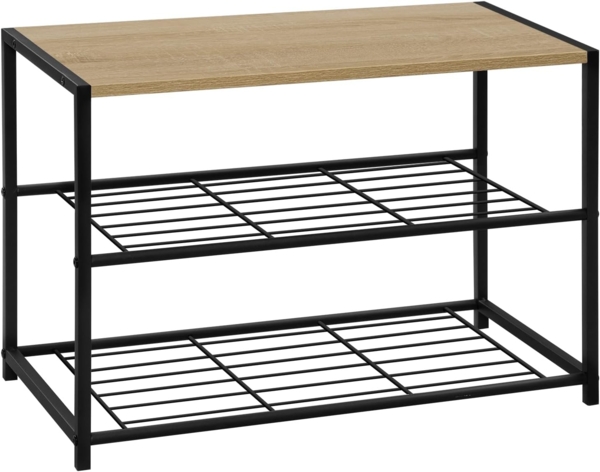 Schuhbank Schuhregal Badregal mit Sitzfläche schwarz-eiche 63 x 30 x 42 cm