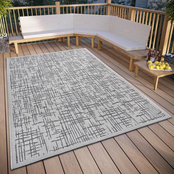 Hanse Home Telu In- & Outdoor Teppich Wetterfest – Modernes Muster, Wasserfest robuster Aussenteppich Flachgewebe für Garten, Balkon, Terrasse, Wohnzimmer – Beige Grau, 190x290cm