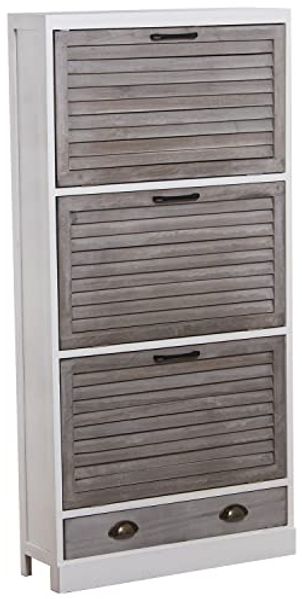 DRW Schuhschrank mit 3 Türen und 1 Schublade aus Paulownia-Holz in Weiß und Grau 65 x 20 x 132 cm, bunt, Grande