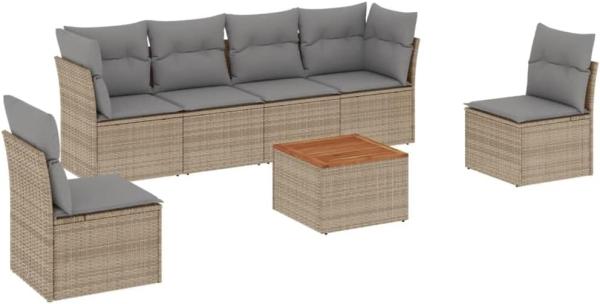 vidaXL 7-tlg. Garten-Sofagarnitur mit Kissen Beige Poly Rattan 3223553