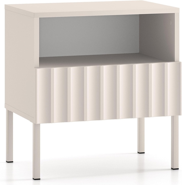 Selsey 'Derriva' Nachttisch mit geriffelter Schublade, hellbeige, ca. 53 x 50 x 35 cm