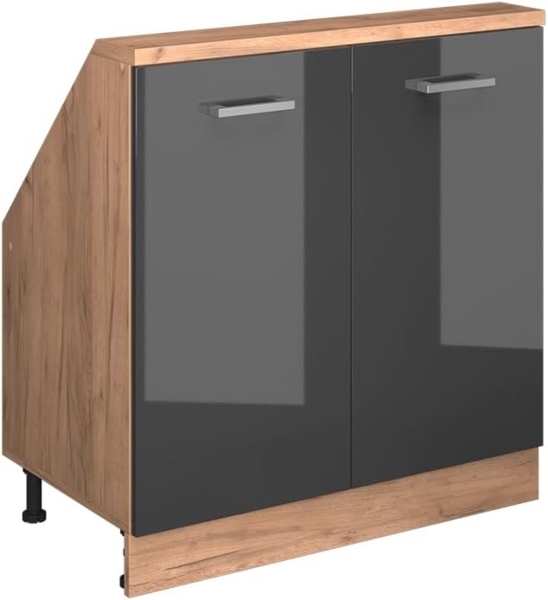Küchenschrank für Dachschrägen R-Line Anthrazit Hochglanz 80 cm mit 2 Türen Vicco
