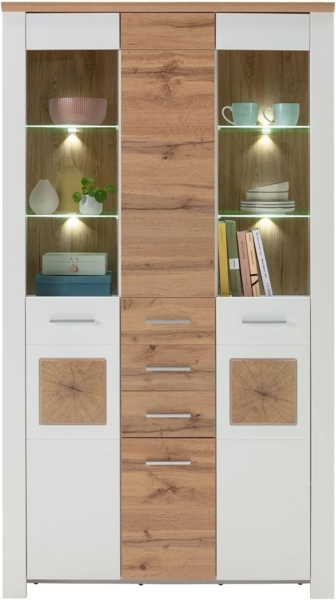 Vitrine LIV'IN Matera, Holzwerkstoff, Weiß, Holzfarben, 112 x 202 x 39 cm