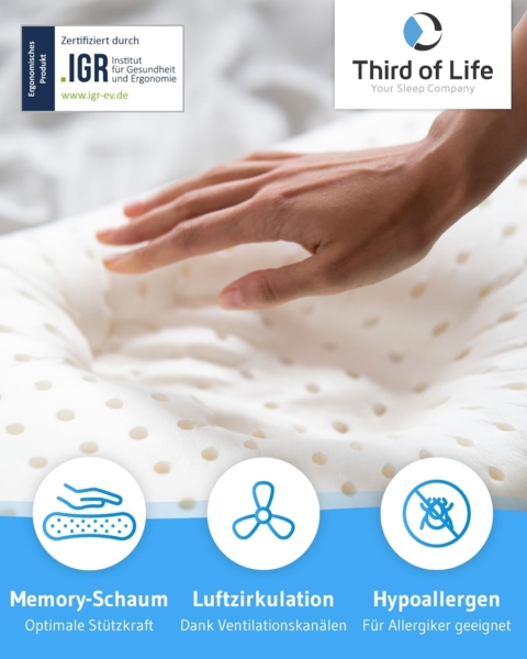 Third of Life Ergonomisches Seitenschläfer-Kissen SOÑAR | Orthopädisches Lagerungskissen aus Visco-Schaum und Nacken-Stützkissen für Paare | Hypoallergen | Aloe Vera Kissen-Bezug | 135 x 33 x 12 cm Bild 4
