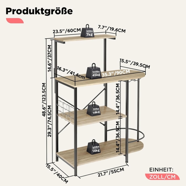 Bestier Küchen-Bäckerregal mit Stauraum und Weinglashalter Mikrowellen-Ofenständer Nutzfläche mit Ablage Küchenregal-Organizer Kaffeebar-Tisch Bild 3
