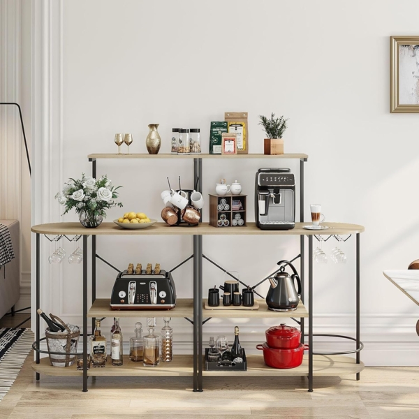 Bestier Küchen-Bäckerregal mit Stauraum und Weinglashalter Mikrowellen-Ofenständer Nutzfläche mit Ablage Küchenregal-Organizer Kaffeebar-Tisch Bild 4