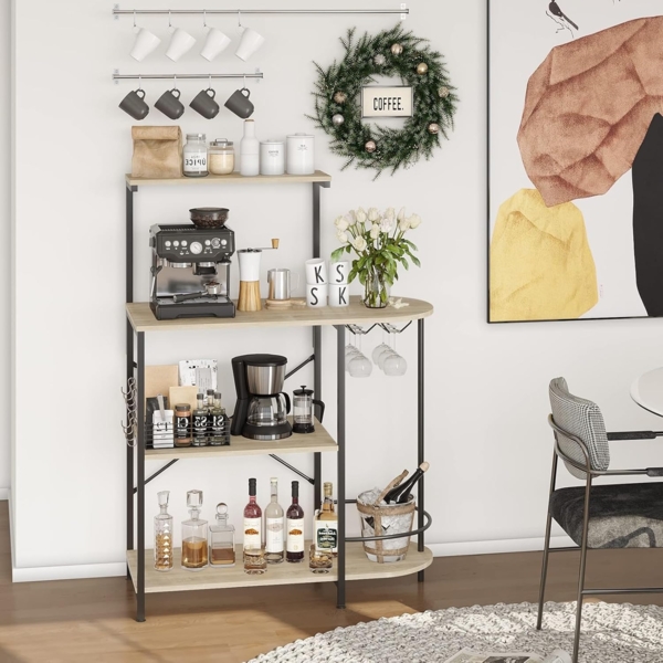 Bestier Küchen-Bäckerregal mit Stauraum und Weinglashalter Mikrowellen-Ofenständer Nutzfläche mit Ablage Küchenregal-Organizer Kaffeebar-Tisch Bild 5