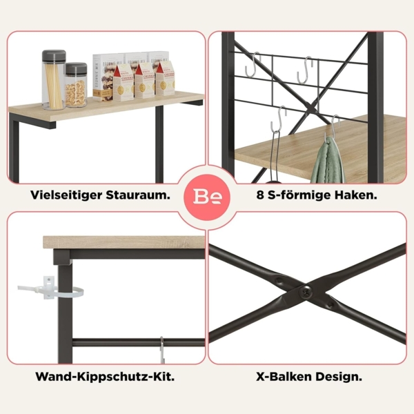 Bestier Küchen-Bäckerregal mit Stauraum und Weinglashalter Mikrowellen-Ofenständer Nutzfläche mit Ablage Küchenregal-Organizer Kaffeebar-Tisch Bild 7