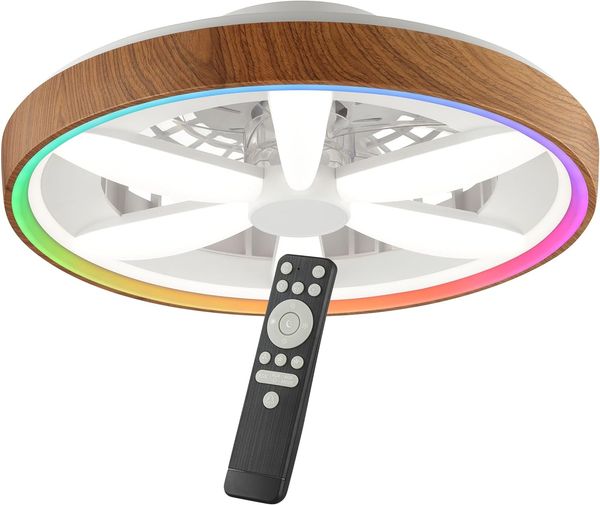 Lightbox Deckenleuchte, CCT - über Fernbedienung, LED fest integriert, warmweiß - kaltweiß, LED-Deckenlampe, Ventilator, Fernbedienung, RGB, CCT, Ø48cm, Holzoptik