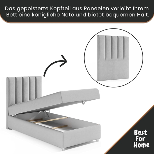 Best for Home Boxspringbett K10 SINGLE mit Bettkasten (Graphit 100x200) Bild 5