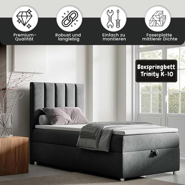 Best for Home Boxspringbett K10 SINGLE mit Bettkasten (Graphit 100x200) Bild 2
