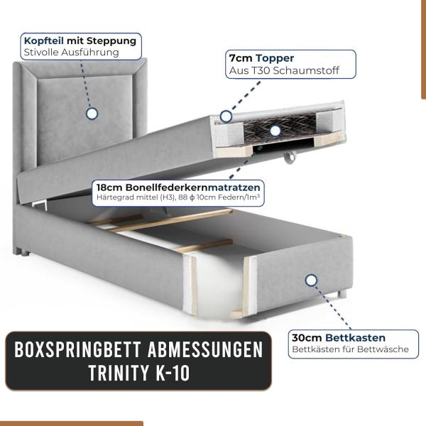 Best for Home Boxspringbett K10 SINGLE mit Bettkasten (Graphit 100x200) Bild 3