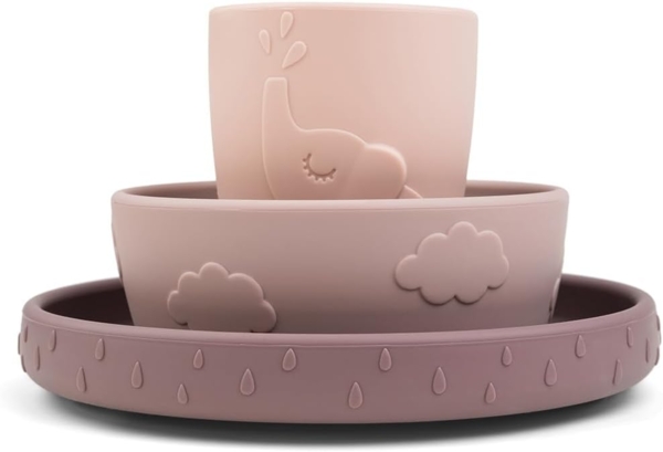 Done by Deer 'Stick&Stay' Geschirr-Set, Deer friends, Kunststoff rosa