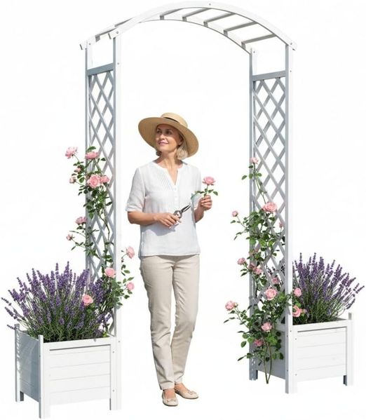 Rosenbogen Weiß mit Blumenkübel Halbbogen Rankhilfe Torbogen Spalier - Melko