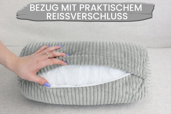Amilian Nackenrolle mit Bezug 15 x 40 cm - Kissenrolle - mit Nackenrollenbezug - Bettrolle, Kopfstütze, Nackenstütze mit Bezug, ideal als Dekokissen, Sofakissen, Kissen, Kissenrolle, Lagerungskissen, Schlafkissen und für Reisen Bild 3