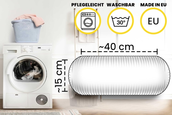 Amilian Nackenrolle mit Bezug 15 x 40 cm - Kissenrolle - mit Nackenrollenbezug - Bettrolle, Kopfstütze, Nackenstütze mit Bezug, ideal als Dekokissen, Sofakissen, Kissen, Kissenrolle, Lagerungskissen, Schlafkissen und für Reisen Bild 4