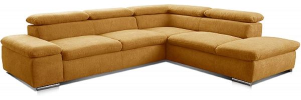 Cavadore Ecksofa Alkatraz / L-Form Sofa groß mit Ottomanen rechts und verstellbaren Kopfteilen / Modernes Design und hochwertiger Webstoff-Bezug / Maße: 272 x 73 x 226 / Farbe: Gelb (Paris mustard)
