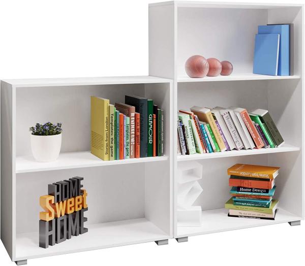 CASARIA® 2er Set Bücherregal Vela 2 & 3 Fächer Standregal Regal Weiß