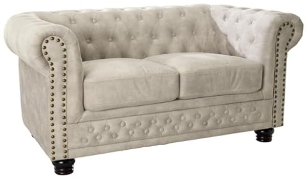 riess-ambiente Sofa CHESTERFIELD 150cm champagner / dunkelbraun, Einzelartikel 1 Teile, Wohnzimmer · Samt · 2-Sitzer · mit Armlehne · Federkern