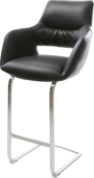 Barstuhl Yago-Flex Echt-Leder Schwarz Freischwinger flach Edelstahl Taschenfederkern