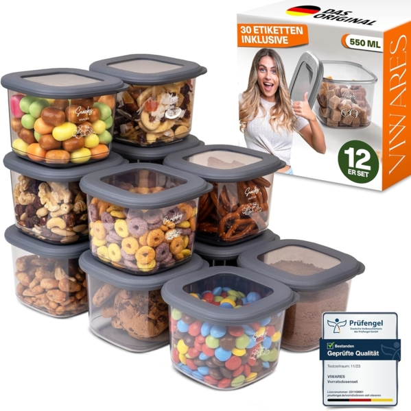 Viwares Vorratsdosen mit Deckel Luftdicht, 12er Vorratsbehälter Set BPA-Frei, Vorratsdose zur Müsli Mehl Aufbewahrung Küche, Praktische Organizer Küche, Frischhaltedosen für Lebensmittelaufbewahrung