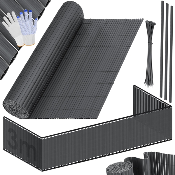 KESSER® PVC Sichtschutzmatte Sichtschutzzaun Balkonverkleidung Windschutz verstärkte Lamellen für Garten Balkon & Terrasse Balkonumrandung inkl Kabelbindern, Abdeckung & Handschuhe Schwarz, 80 x 300 cm