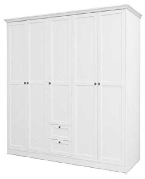 'Landwood' Kleiderschrank, 5-türig, Landhausstil, weiß