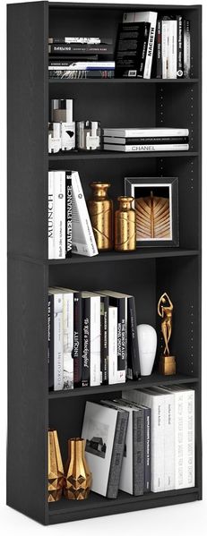 Furinno JAYA Einfaches Bücherregal, holz, schwarz, 24. 13x24. 13x180. 85 cm