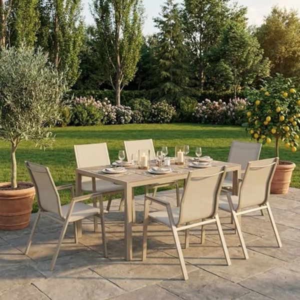 IDIMEX Garten-Essgruppe MONDELLO, Outdoor Essgruppe mit 6 Stühlen und WPC-Tischplatte Champagner