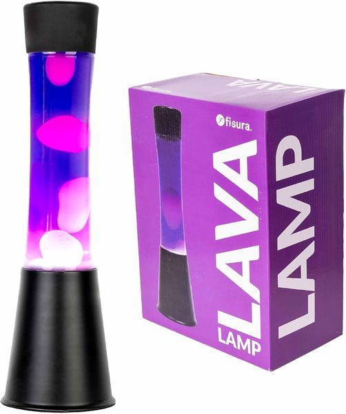 FISURA - Lila Lavalampe. Schwarzer Sockel, lila Flüssigkeit und weiße Lava. Lampe mit Entspannungseffekt. Mit Ersatzbirne. 11 zentimeter x 11 zentimeter x 39,5 zentimeter.